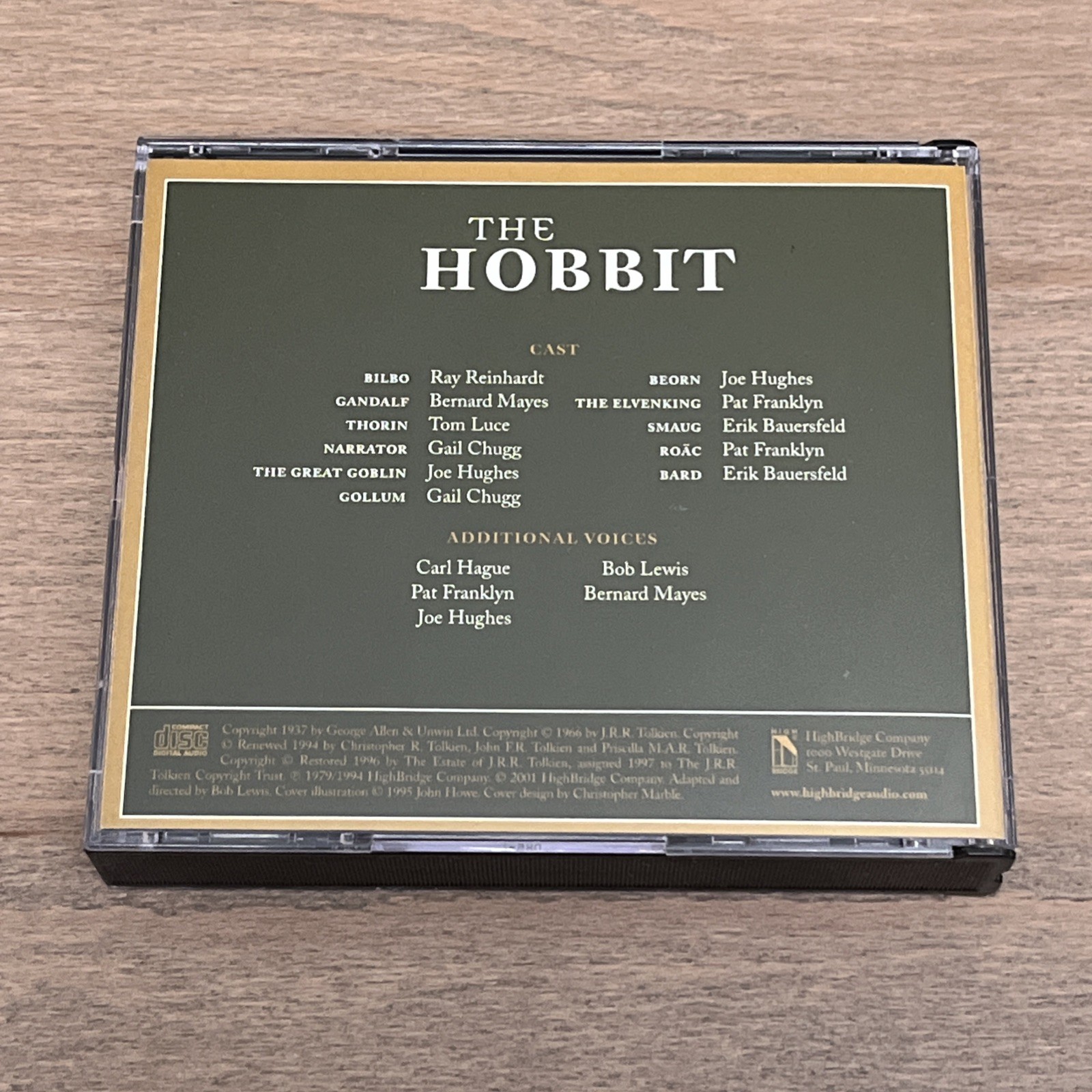 THE HOBBIT by J.R.R. TOLKIEN, 2001 Highbridge 4x Audio CDs 4 1/4 hours