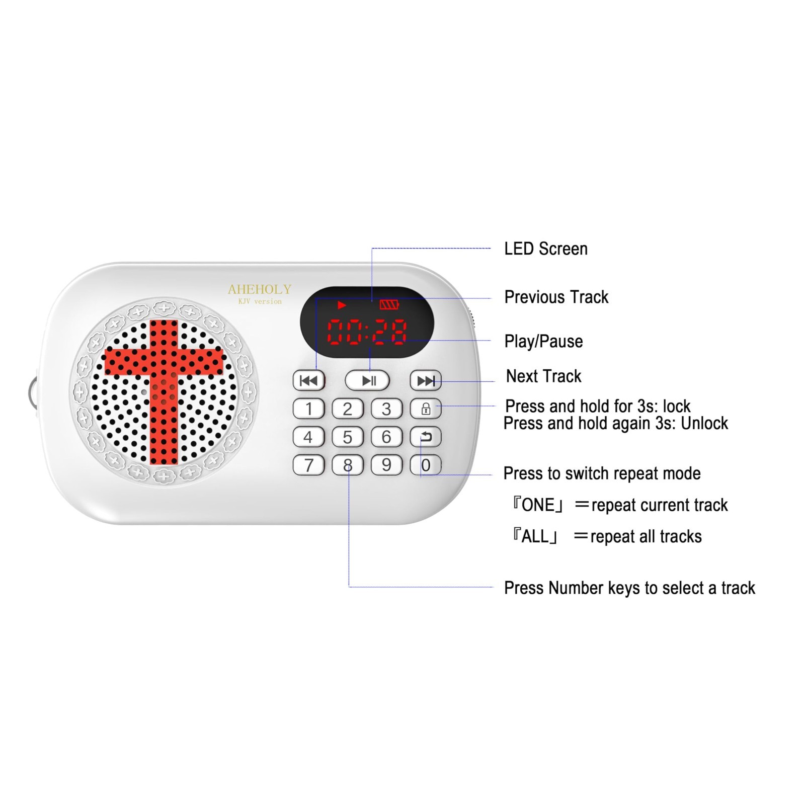 Portable KJV Audio Bible Player — Complete Old & New Testaments, Rechargeable, C