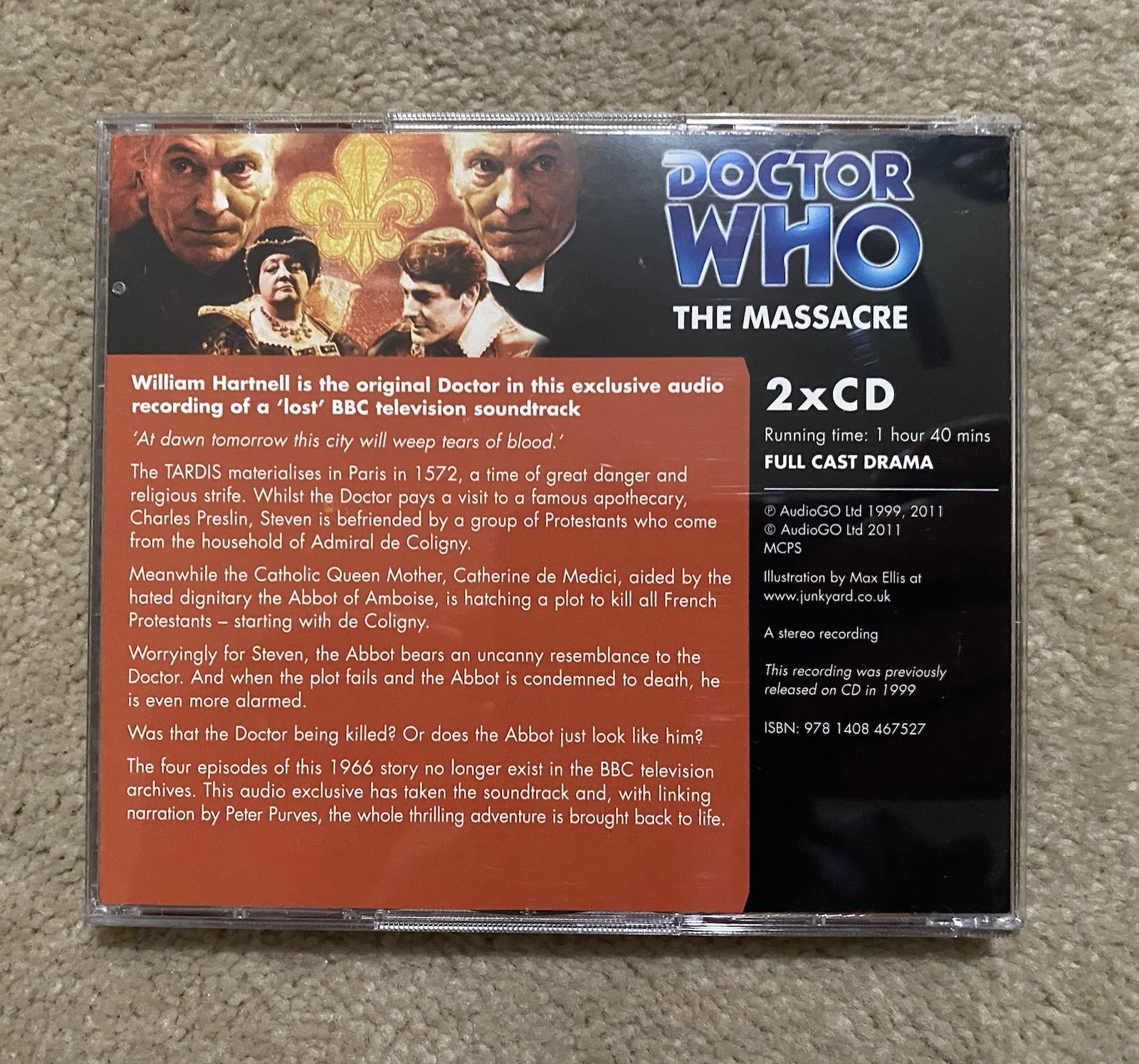 RARE! BBC AUDIOGO DOCTOR WHO 1st Doctor THE MASSACRE 2 CD Set 1 hour 40 minutes