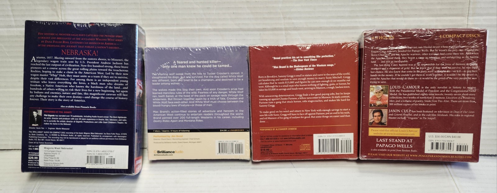 NEW Set Of 4 Audio Books On CD Westerns Max Brand Louis L’Amour Dana Fuller Ross