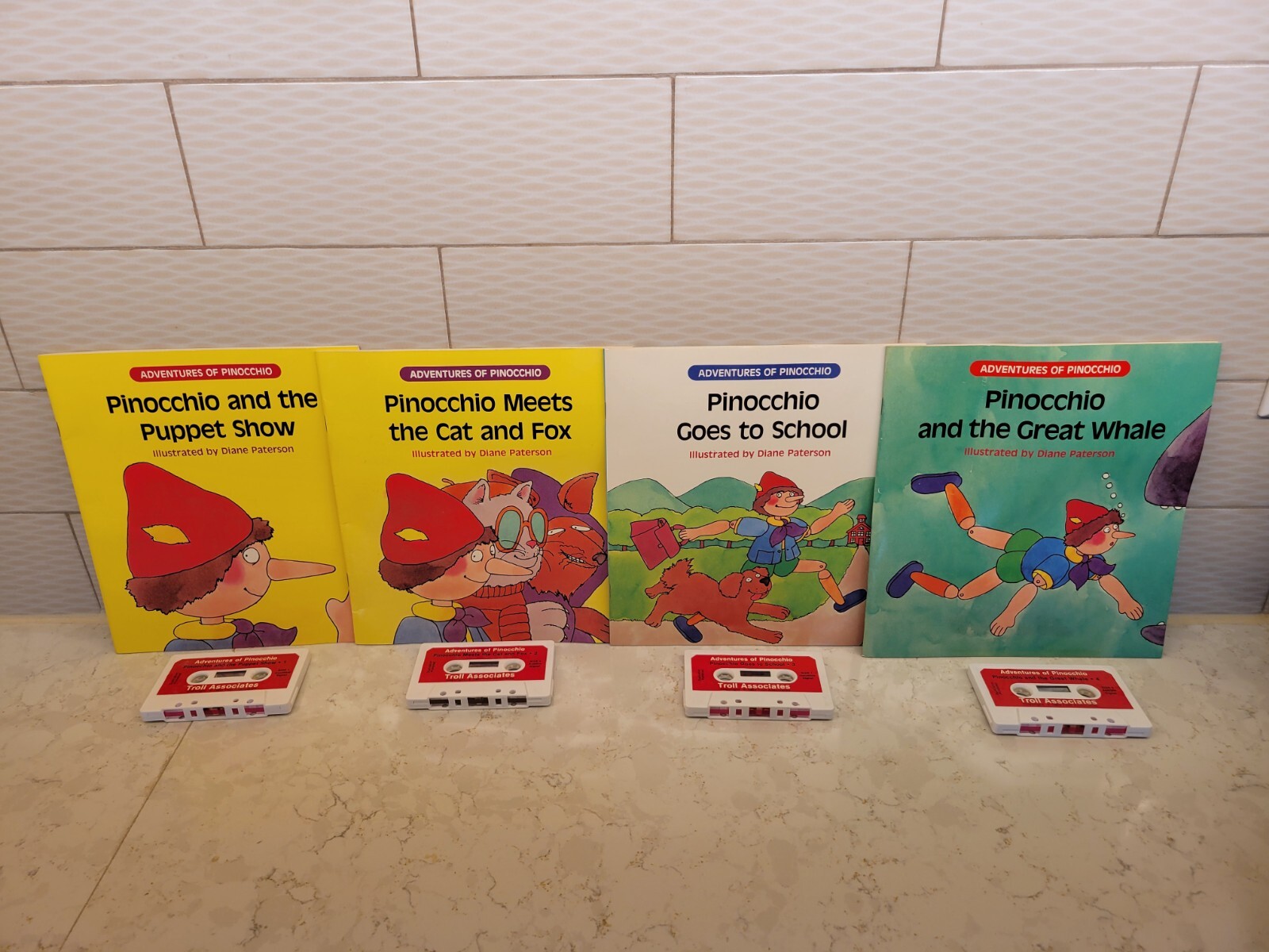 Adventures of Pinocchio Read Along Cassette Troll Associates (4) Book & Tape Set