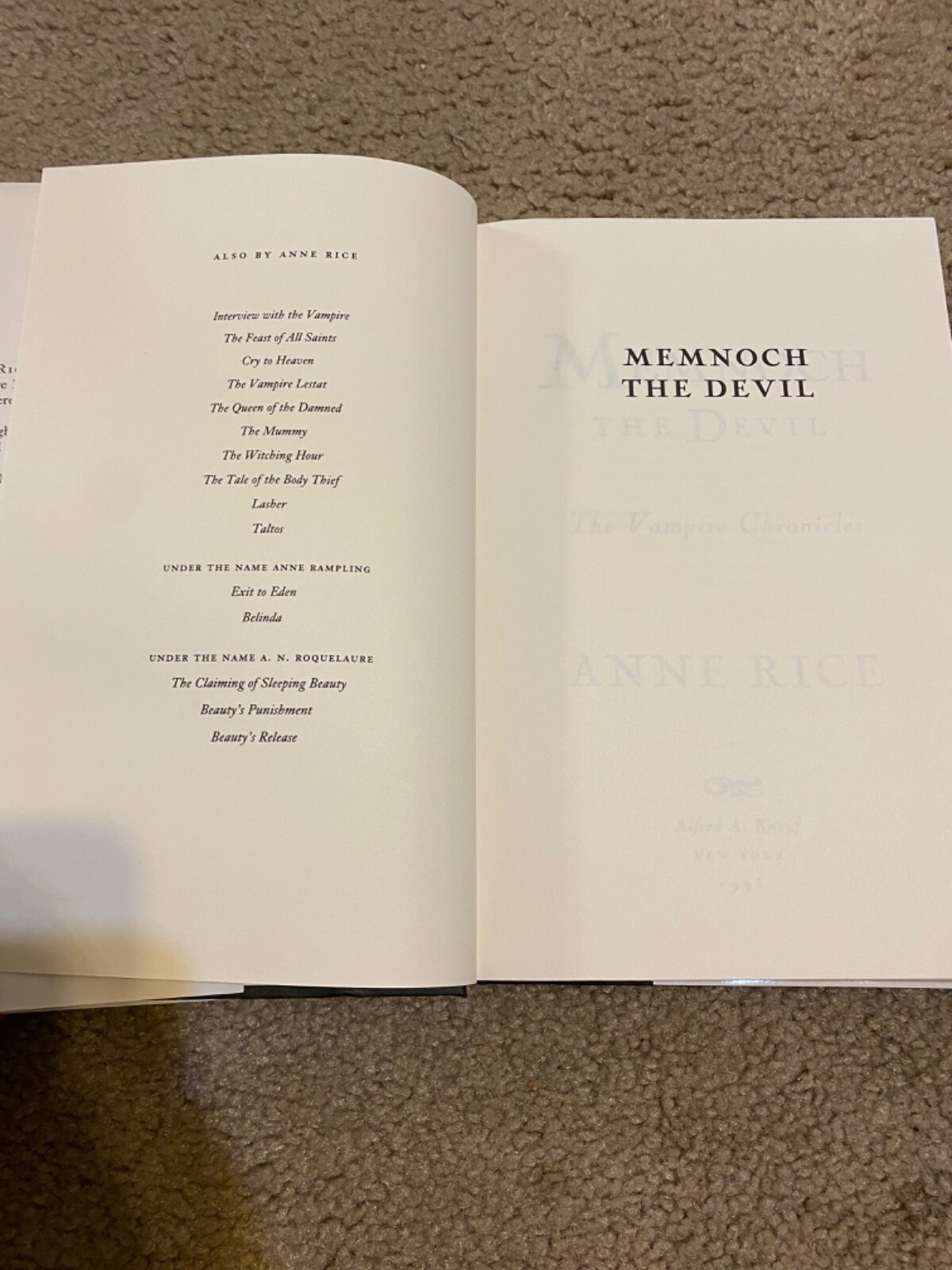 Vampire Chronicles: Memnoch the Devil by Anne Rice (1995, Hardcover) 1st Edition