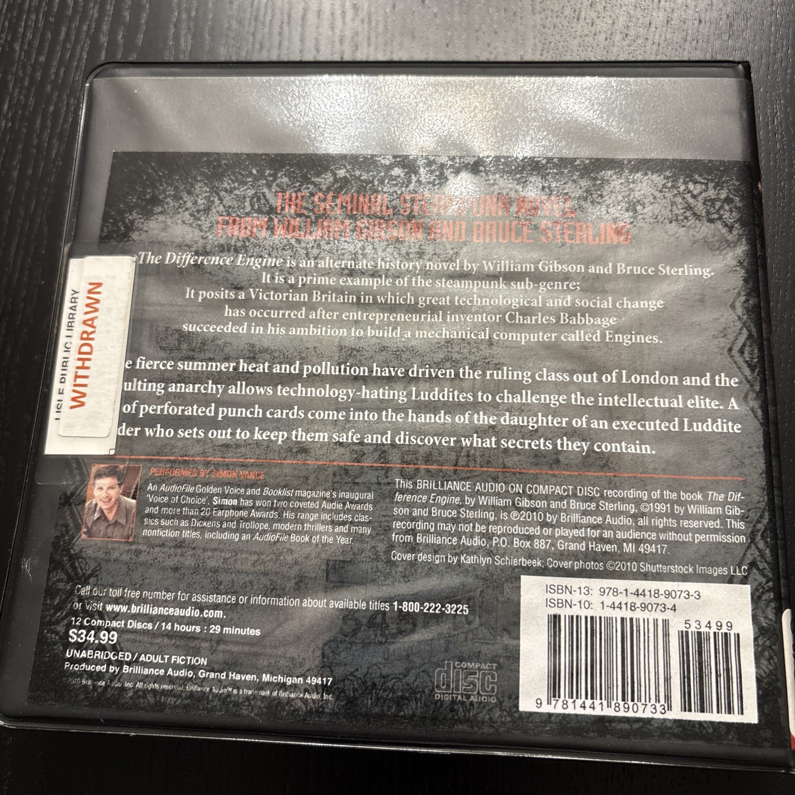 William Gibson Difference Engine Audiobook Cd Read By Simon Vance Rare Library