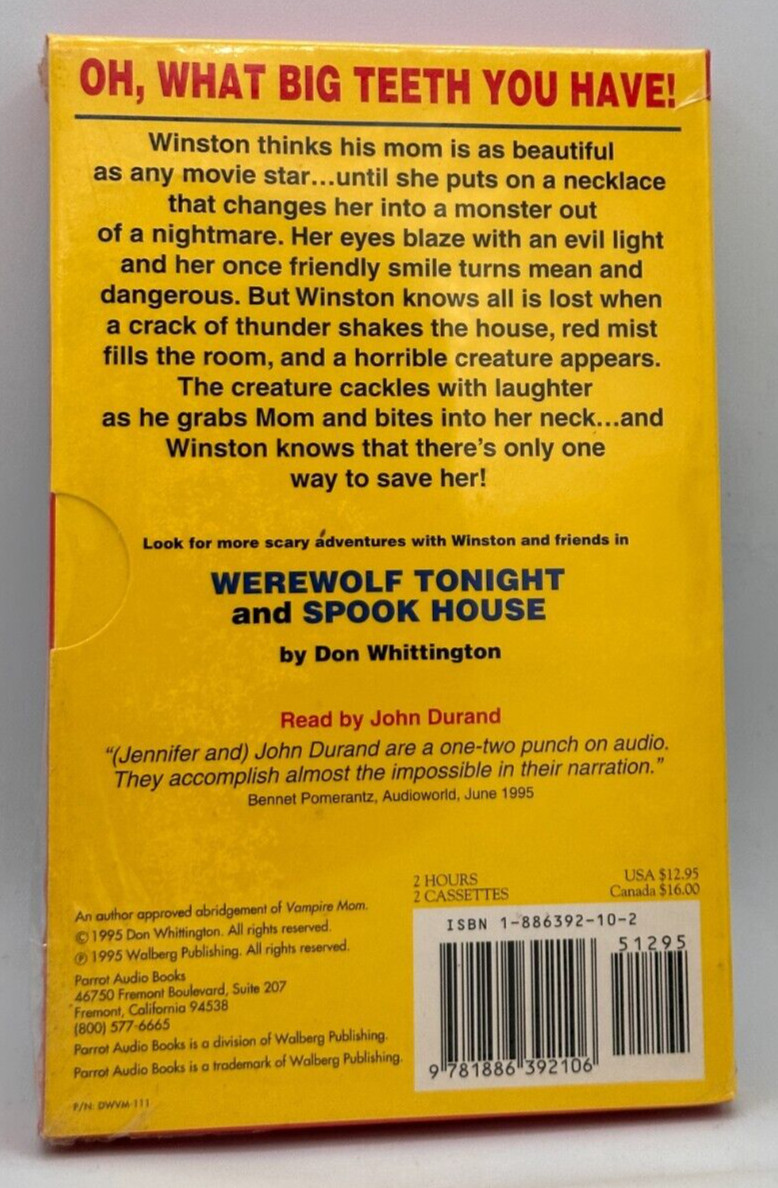 NEW Vampire Mom Parrot Audio Book Don Whittington Reader John Durand 2 cassette