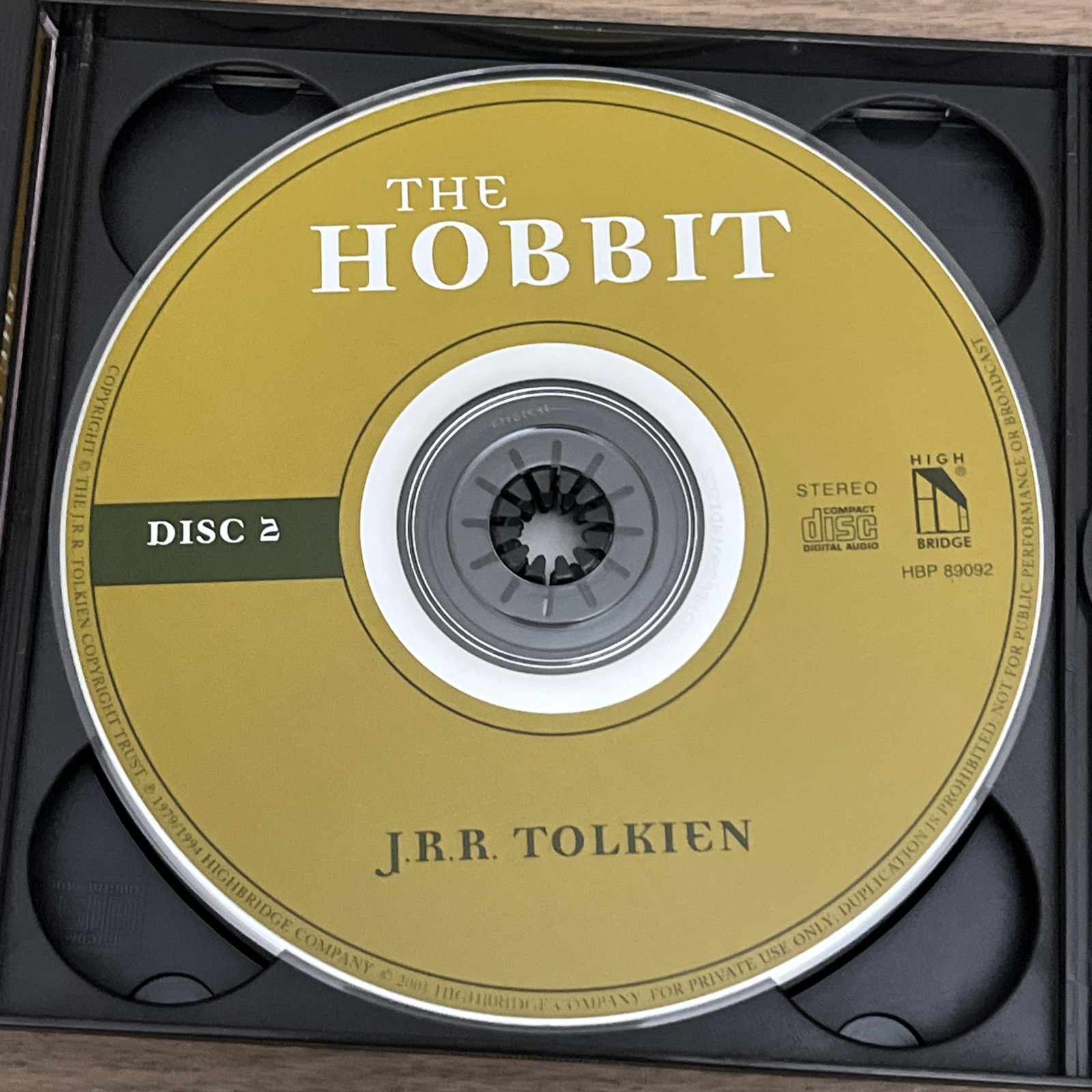 THE HOBBIT by J.R.R. TOLKIEN, 2001 Highbridge 4x Audio CDs 4 1/4 hours