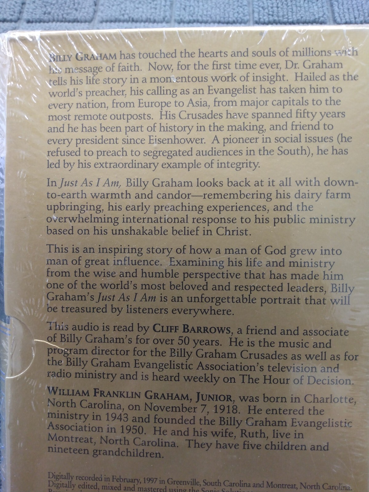 Just As I Am- Autobiography Of Billy Graham. *SEALED* 4 Cassettes