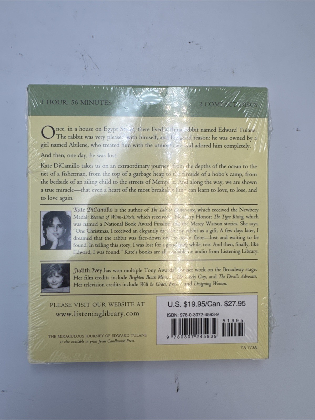 Kate DiCamillo «The Miraculous Journey Of Edward Tulane» Audiobook New 2 Cd Set