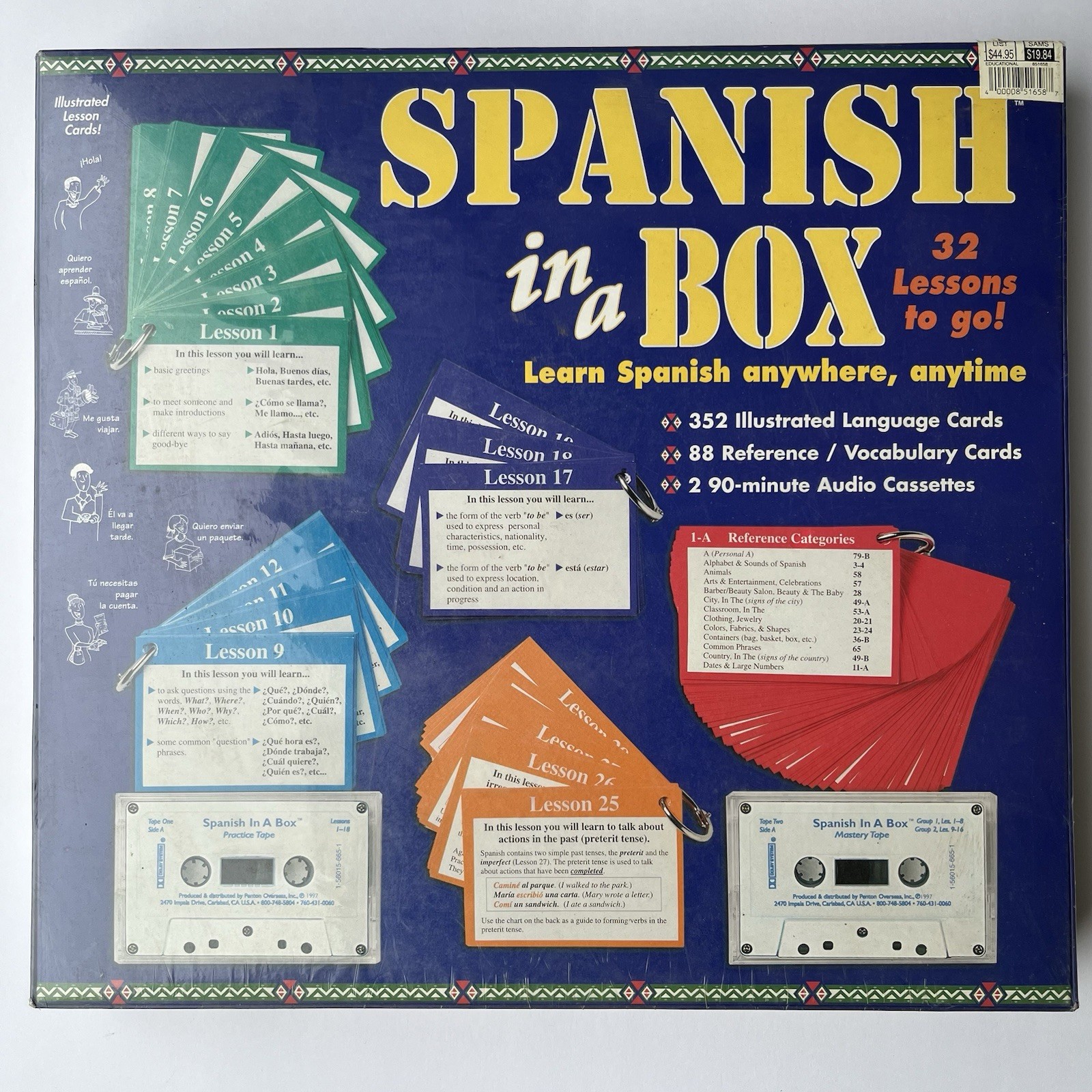 Spanish In A Box Language Instruction Course 2 Cassette, 32 Lessons, Flash Cards