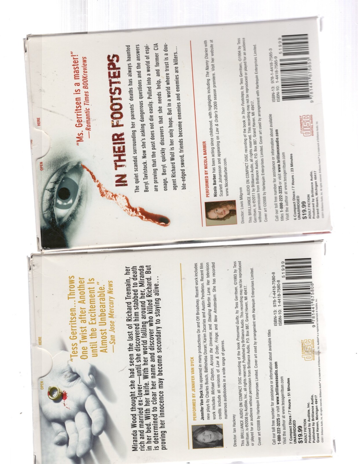 LOT OF 5 — TESS GERRITSEN AUDIO BOOKS on CDs