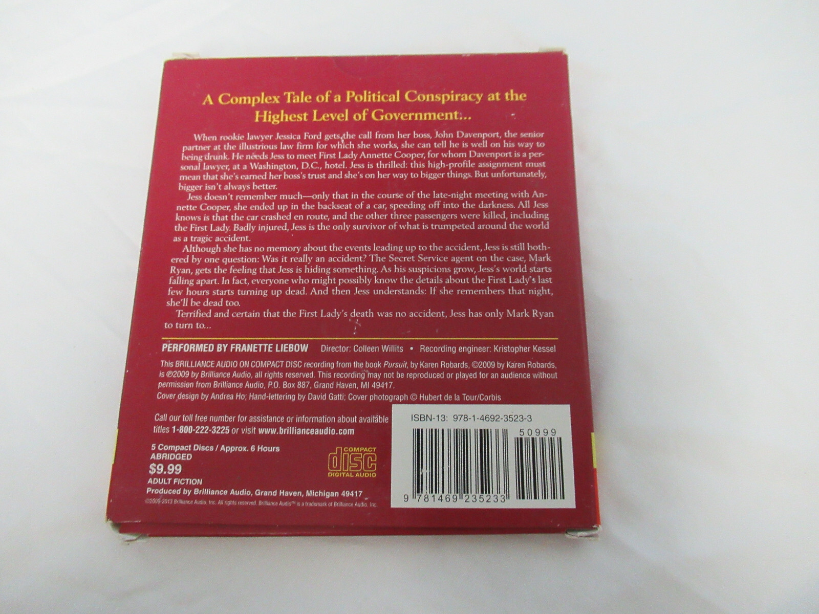 Pursuit, Karen Robards Audiobook CD 9781469235233 (R)