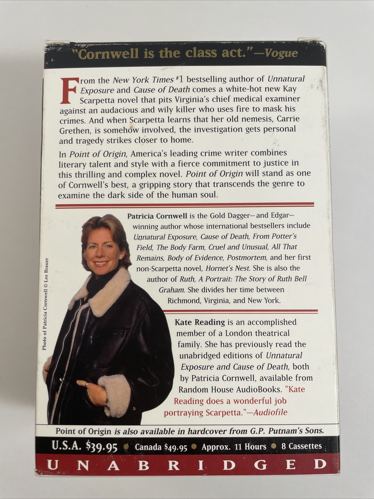 POINT OF ORGIN Audiobook Patricia Cornwell 1998 Cassettes Mystery Unabridged