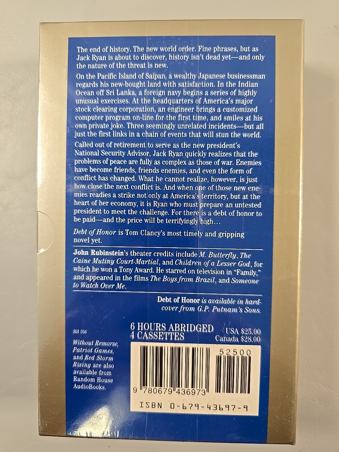Lot of 4 Tom Clancy Audiobooks On Cassette-Op Center,Debt Of Honor,Patriot Games