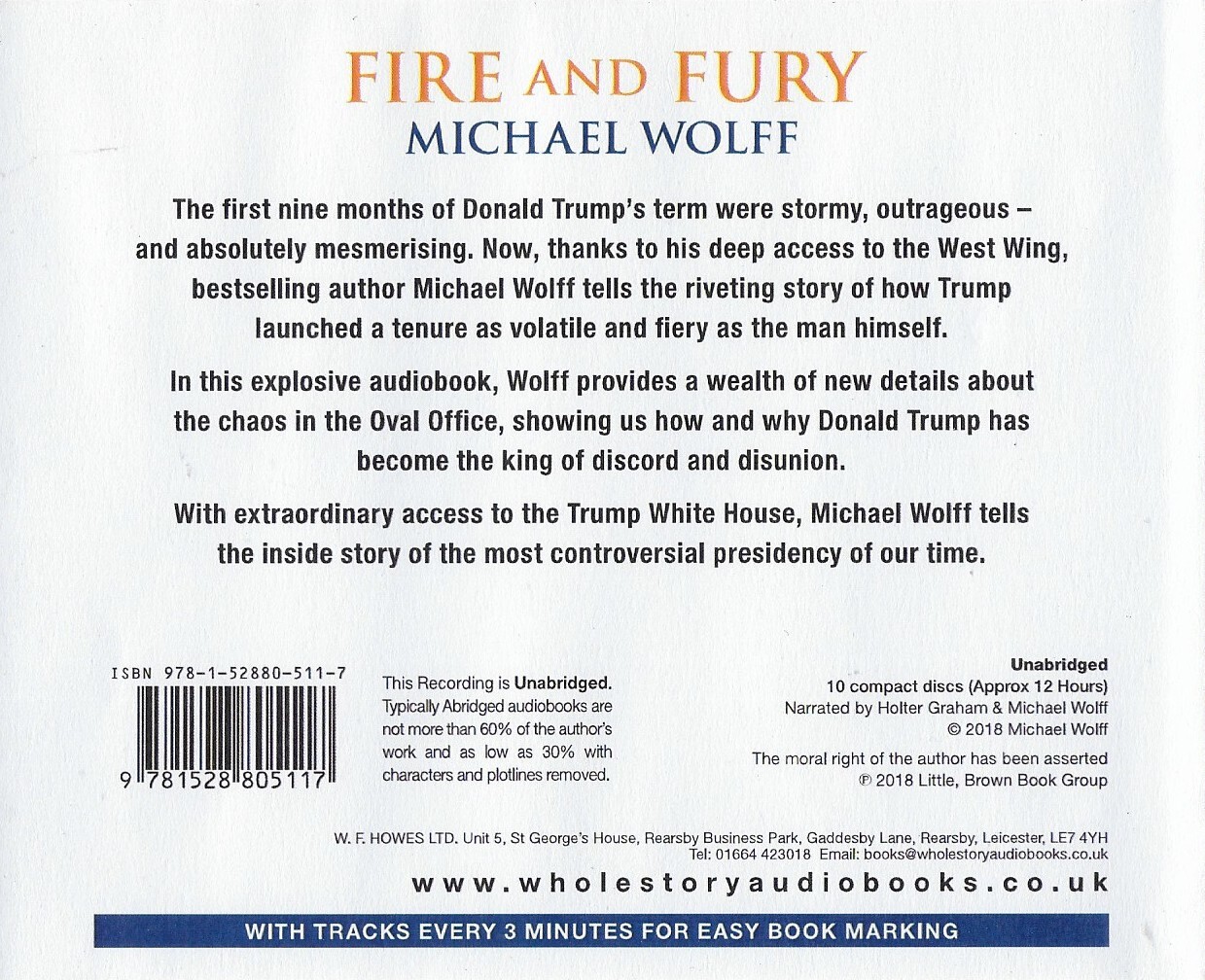 MICHAEL WOLFF — Fire and Fury — Inside the Trump White House Unabridged CD Audio