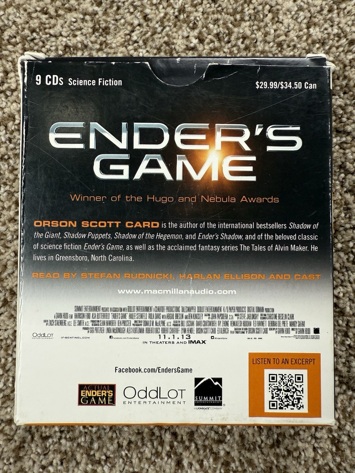 Ender’s Game 9 CD’s by Orson Scott Card Unabridged Run Time 10.5 Hours