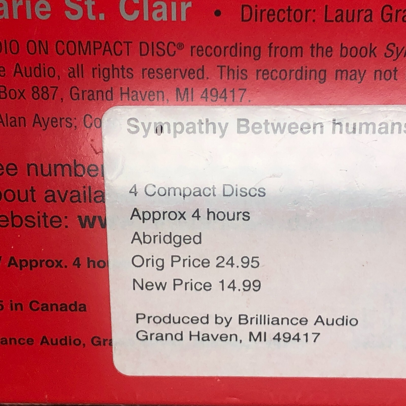Sympathy Between Humans Jodi Compton CD Disc Audiobook Brilliance Audio Sealed