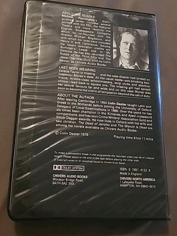 Collin Dexter LAST SEEN WEARING Audio Cassette