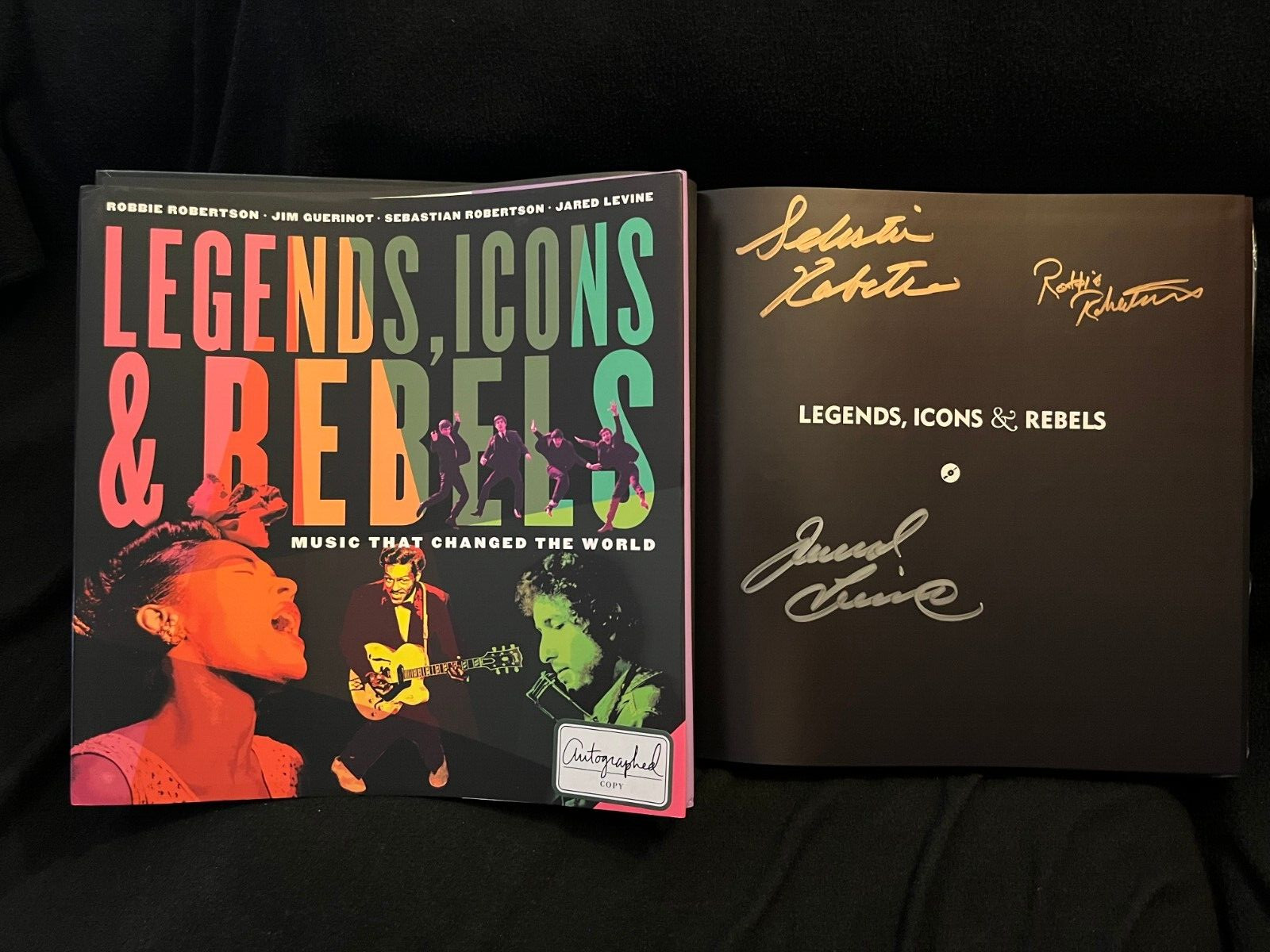 Robbie Robertson signed Legends, Icons and Rebels 2nd printing HC book w/2 cd’s