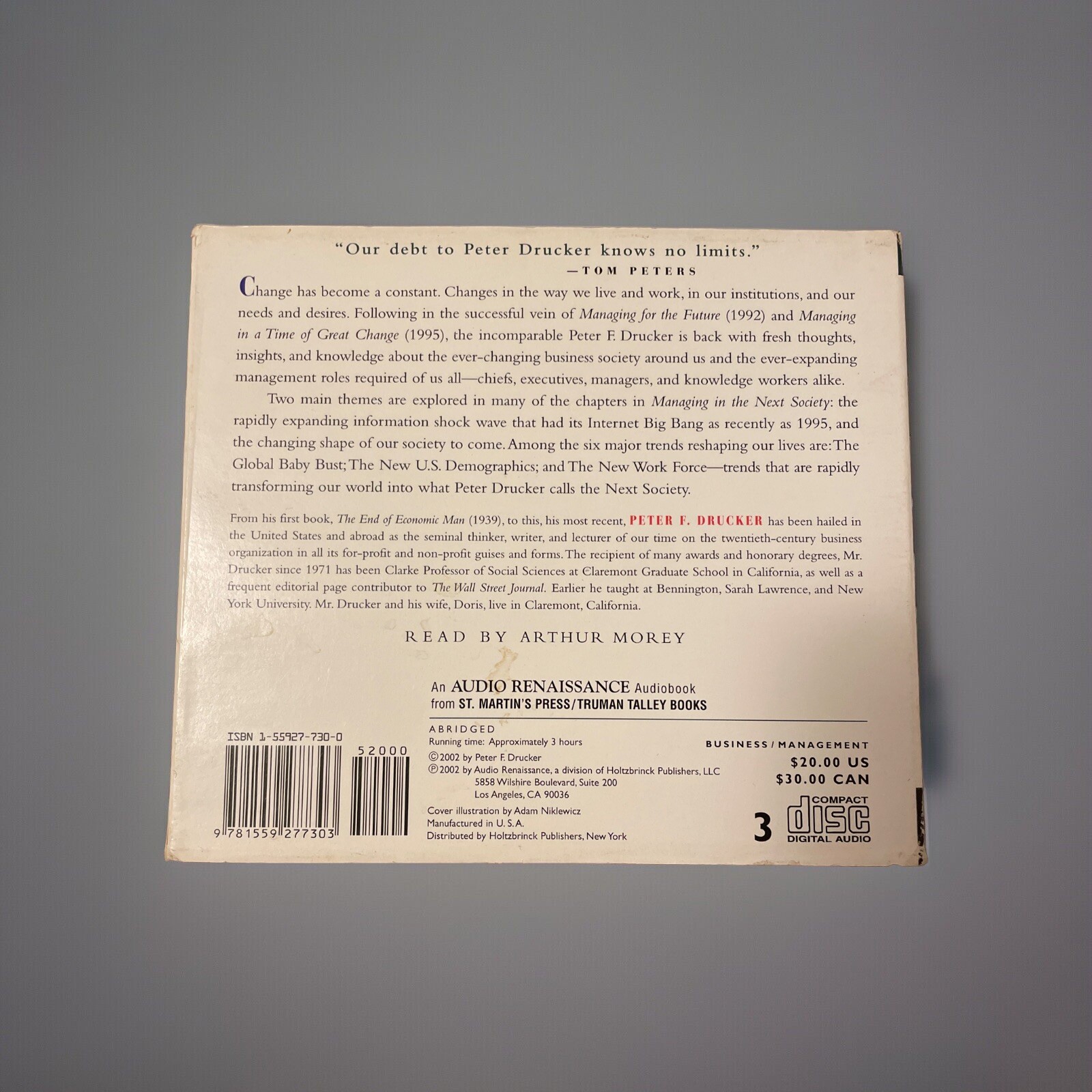 Managing in the Next Society (3 AUDIO CDs) 2002 Peter F. Drucker Business Mgmt