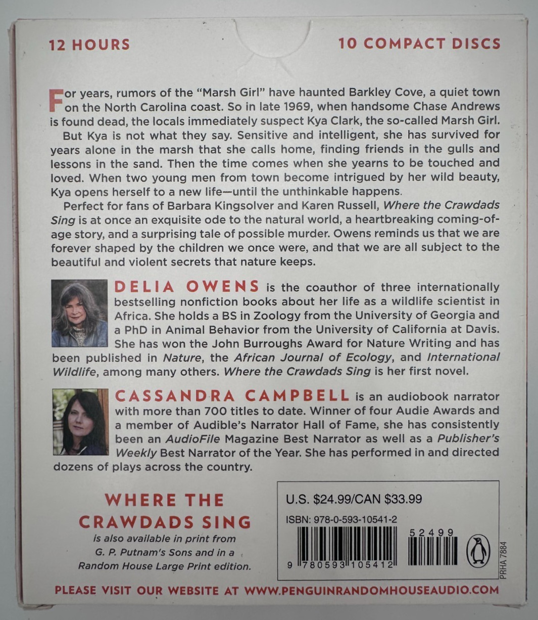 Where the Crawdads Sing by Delia Owens 2019 10 Compact Discs Unabridged