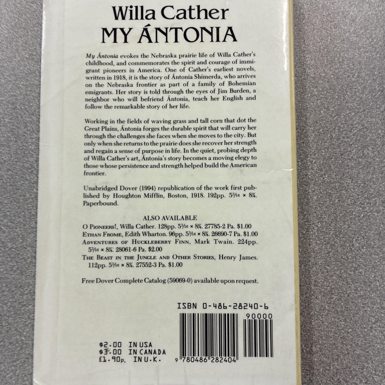 Dover Thrift Editions: Classic Novels Ser.: My Antonia by Willa Cather (1994,…