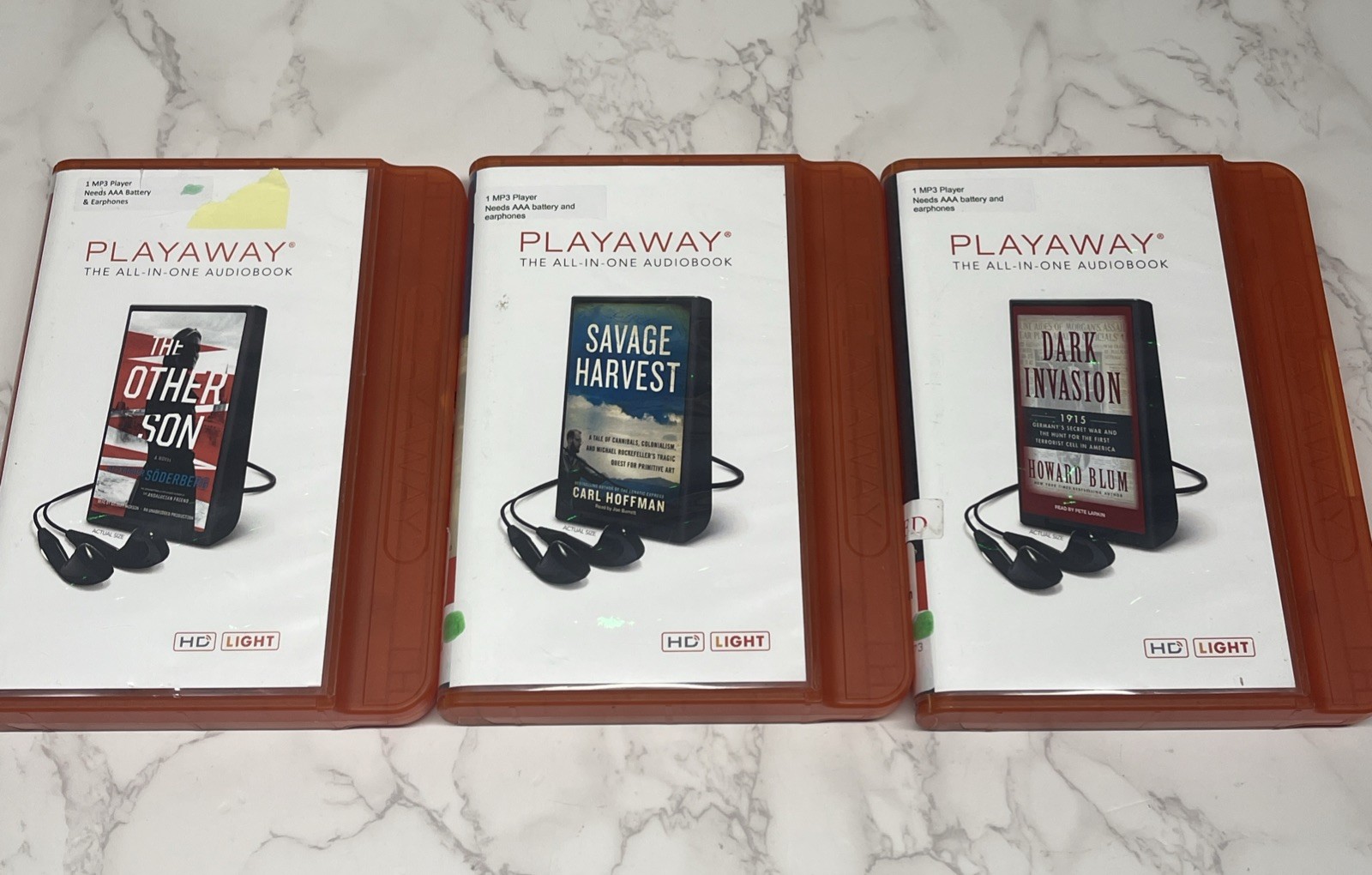 Lot of 3 Playaway Audiobooks Savage Harvest, Dark Invasion, The Other Son