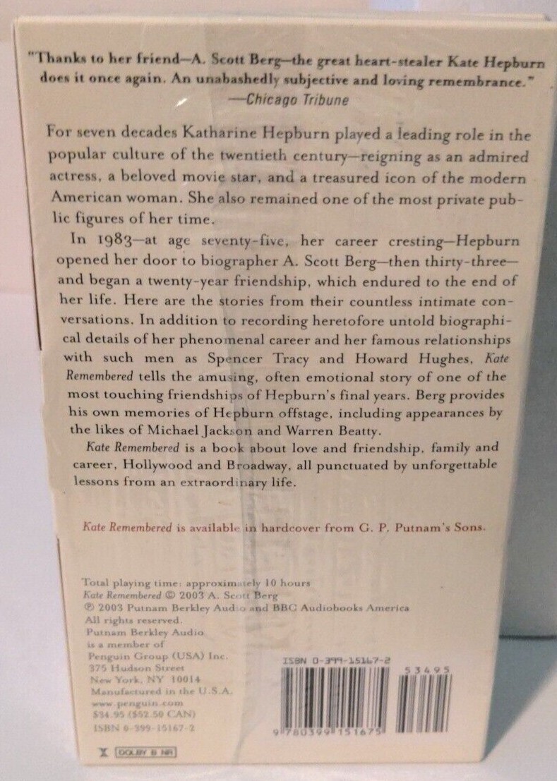 Kate Remembered by A. Scott Berg (2003, Audio Cassette, Unabridged edition)