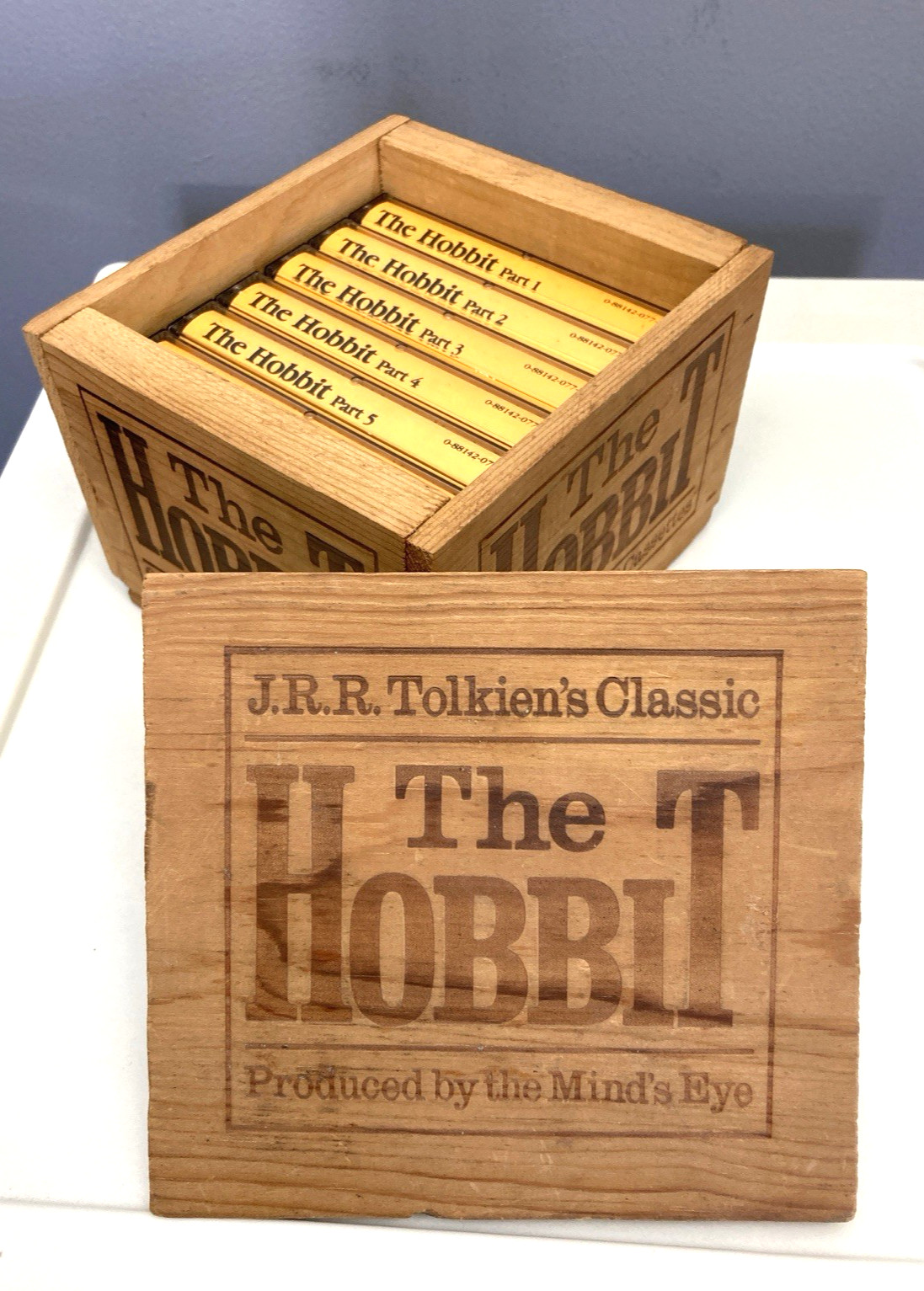 The Hobbit J.R.R. Tolkien Cassette Tape Set Dramatized Mind’s Eye Wood Box