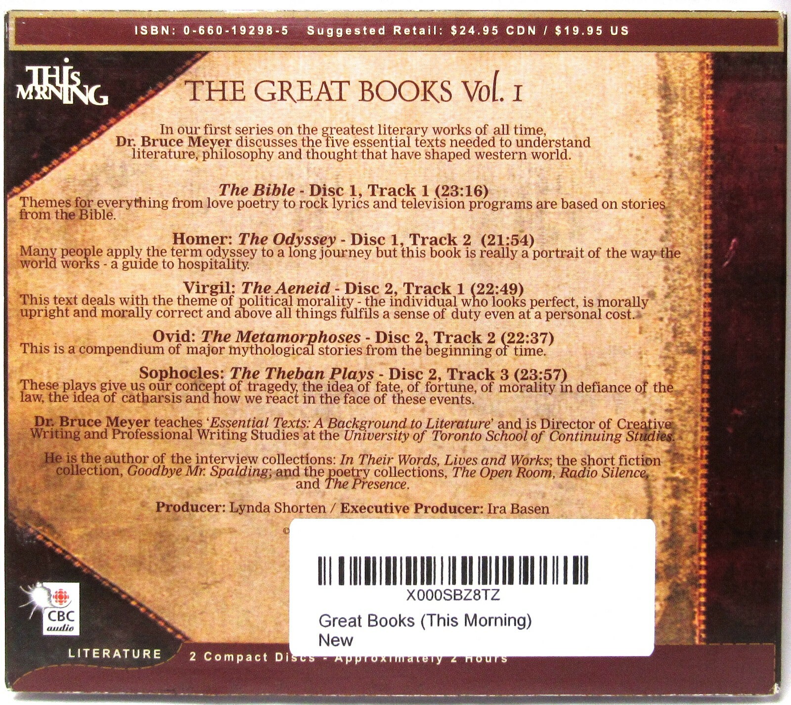 This Morning — THE GREAT BOOKS VOL. 1 (CD, 2-Disc Set) Dr. Bruce Meyer >SEALED<