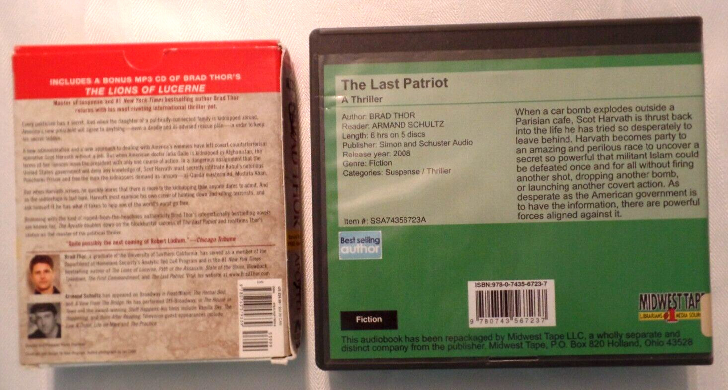 2 Audiobook CDs Brad Thor Apostle & Last Patriot Preowned