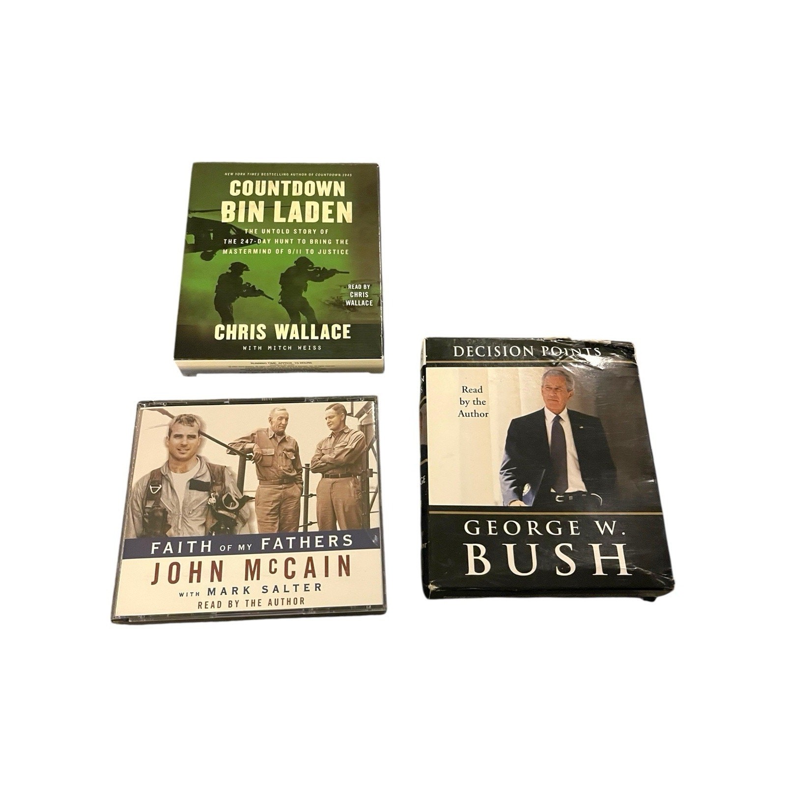 Lot of 3 Audiobooks CD-Countdown Bin Laden, Faith of My Fathers, Decision Points