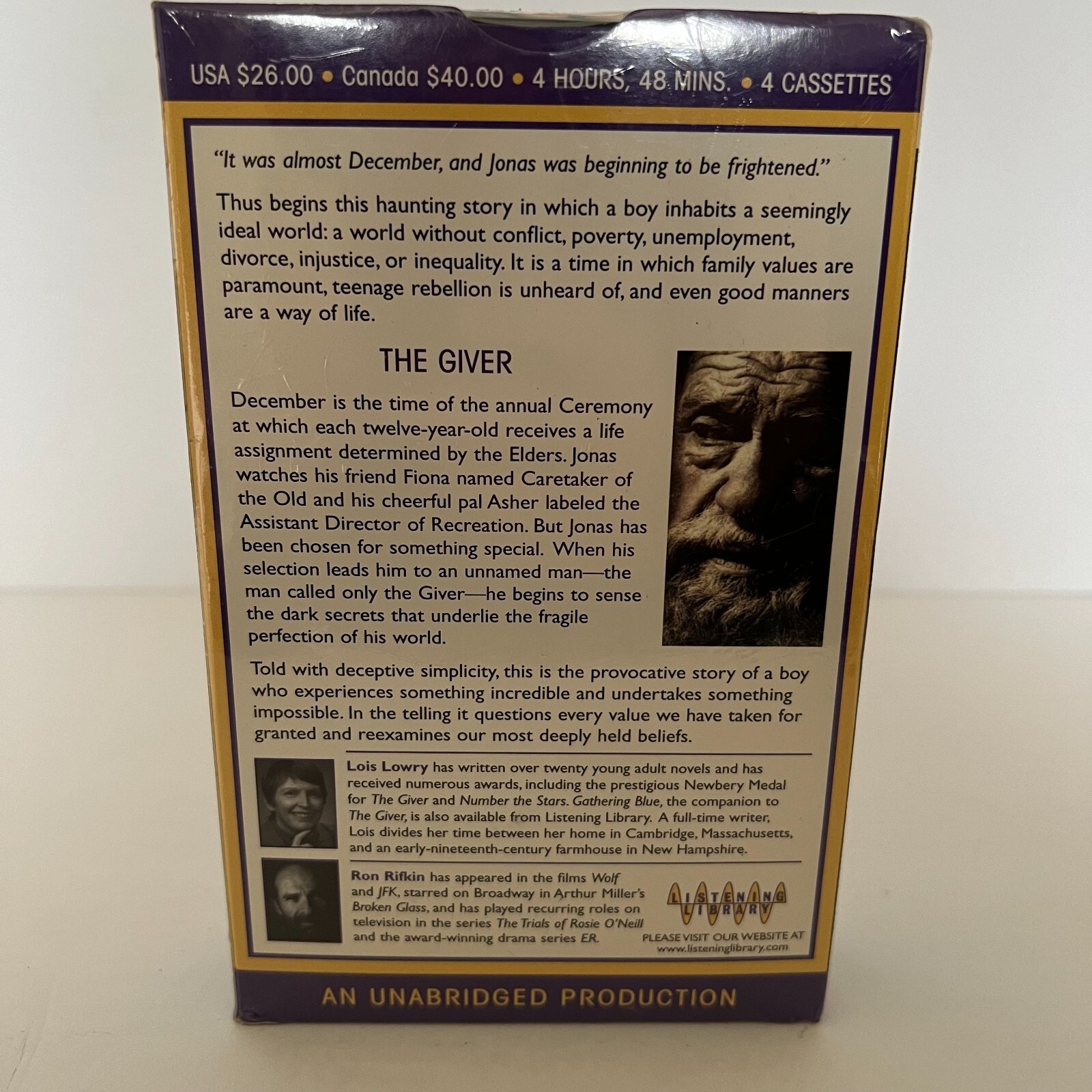 «The Giver» By Lois Lowry ~Unabridged~ Audiobook 4 Cassettes 4 Hours 48 min NEW