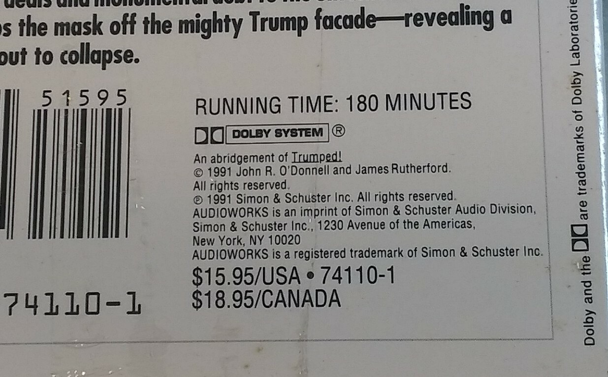 Audio Book on Cassette TRUMPED John O’ Donnell Story of Real Donald Trump Sealed