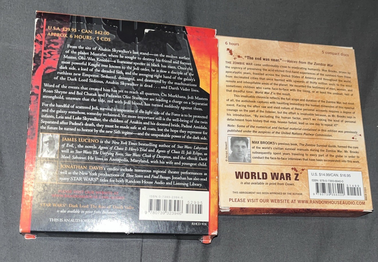 Star Wars: Dark Lord — The Rise of Darth Vader & world war Z CD audio books lot
