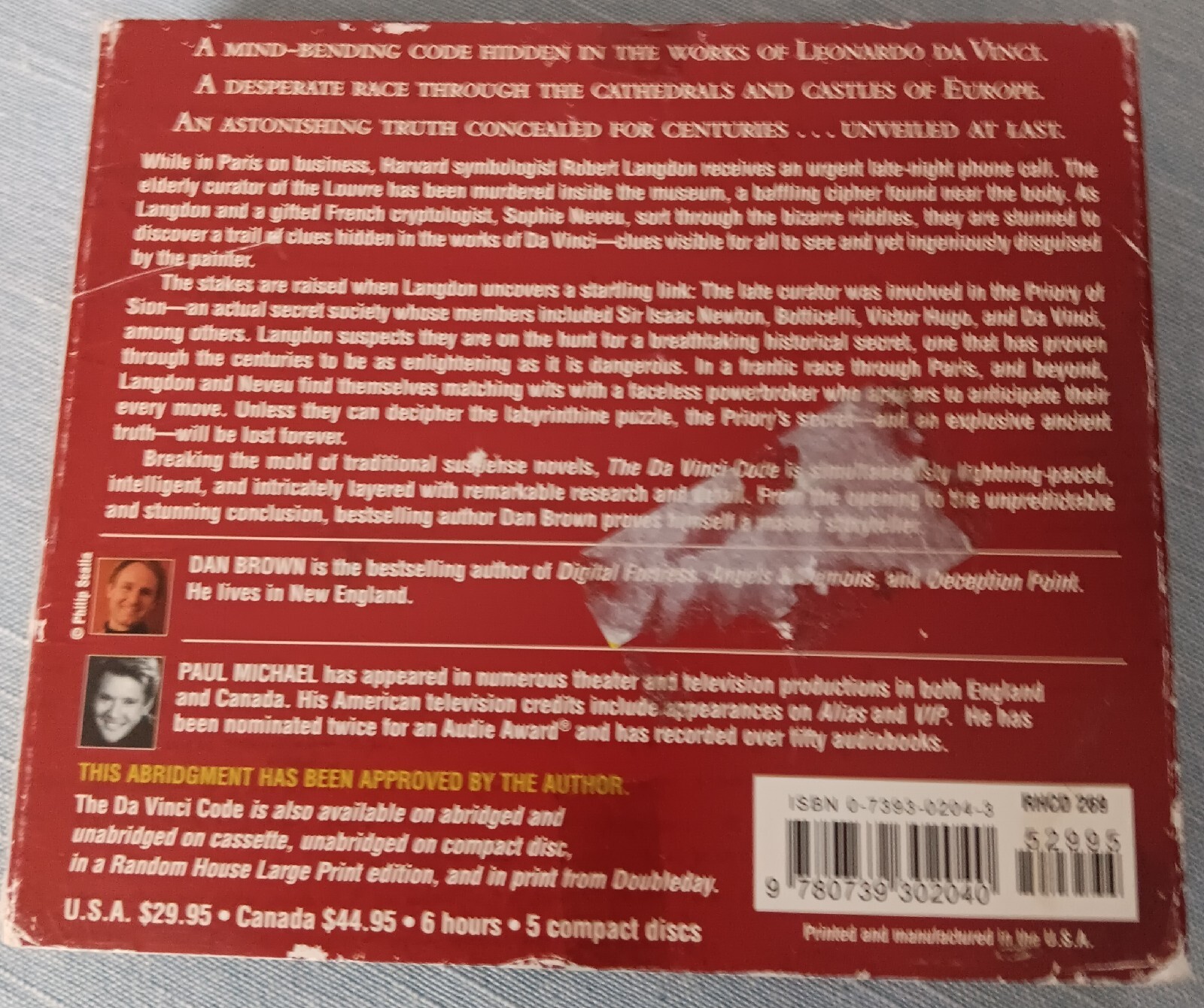 The Da Vinci Code By Dan Brown (2003) Abridged Audio CD Good Condition, Bx 16