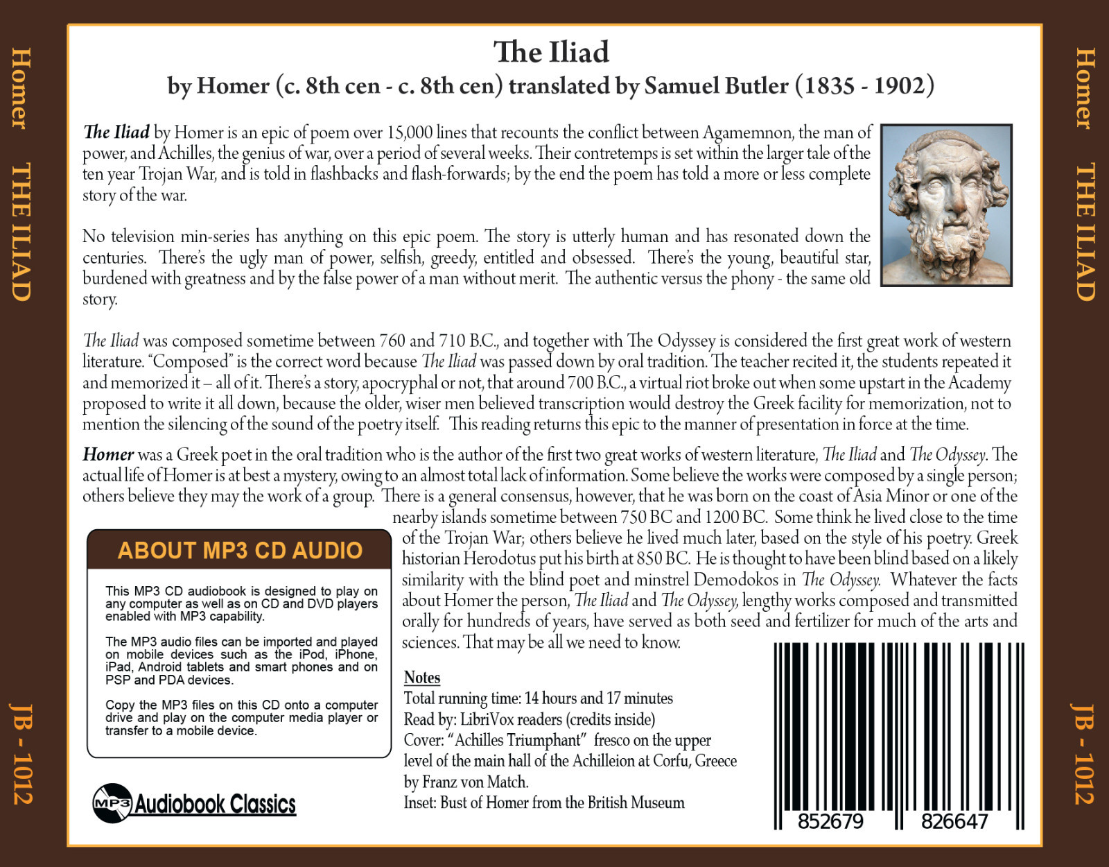 The Iliad of Homer — Unabridged MP3 CD Audiobook in paper sleeve