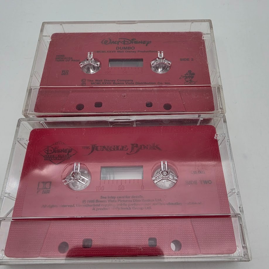 Walt Disney Read Along Cassette Tapes 2 Original The Jungle Book and Dumbo 1988