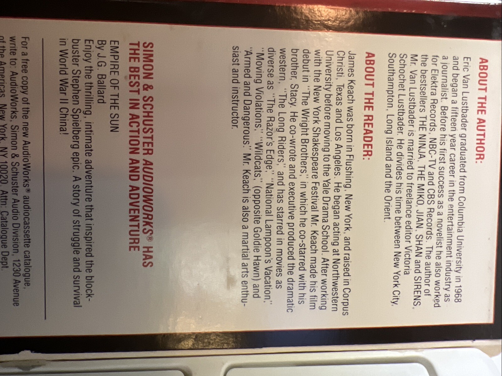 Zero By Eric Van Lustbader Audio Book On Cassettes Read By James Keach