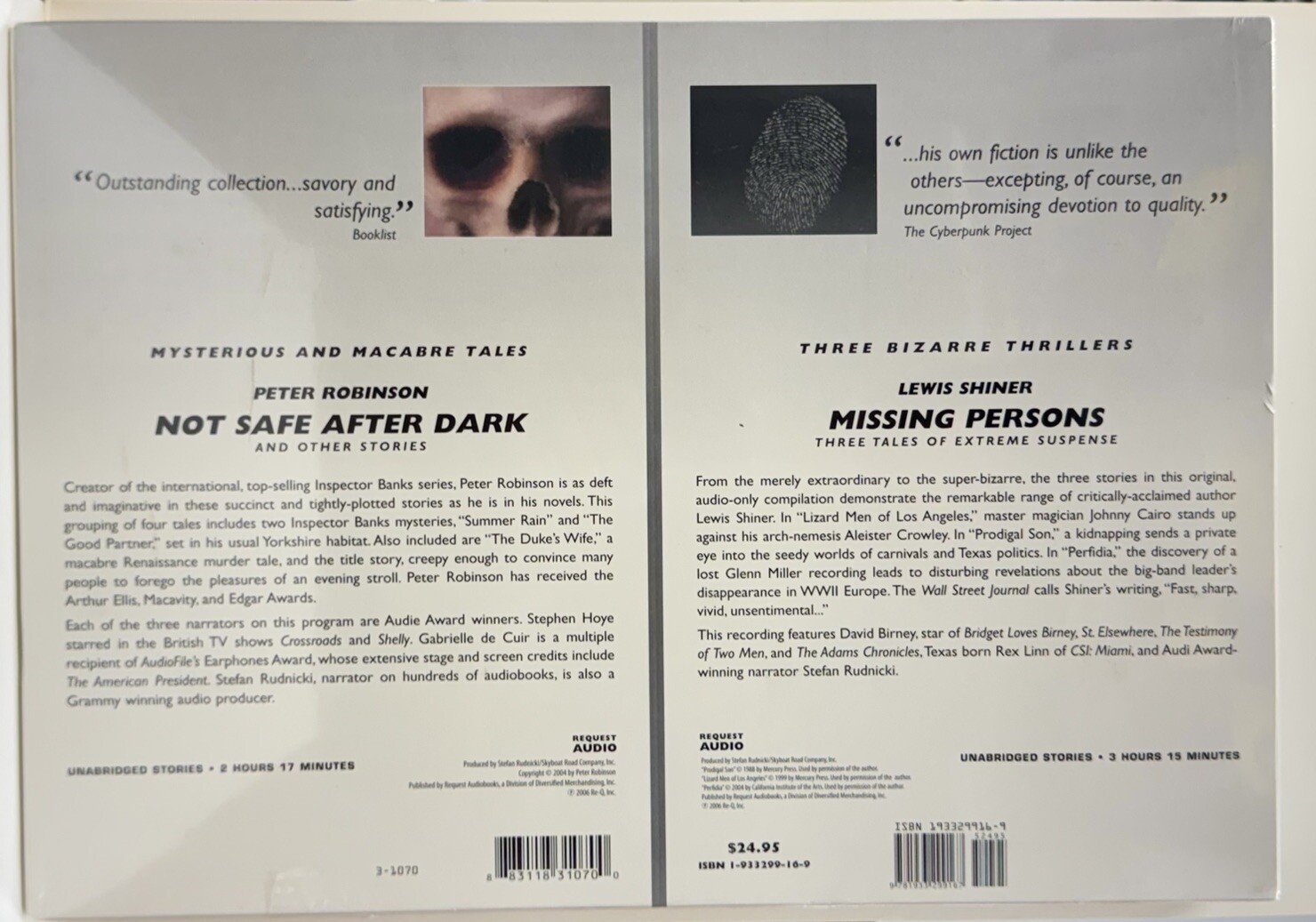 New Not Safe After Dark Peter Robinson & Missing Person Lewis Shiner Audiobook