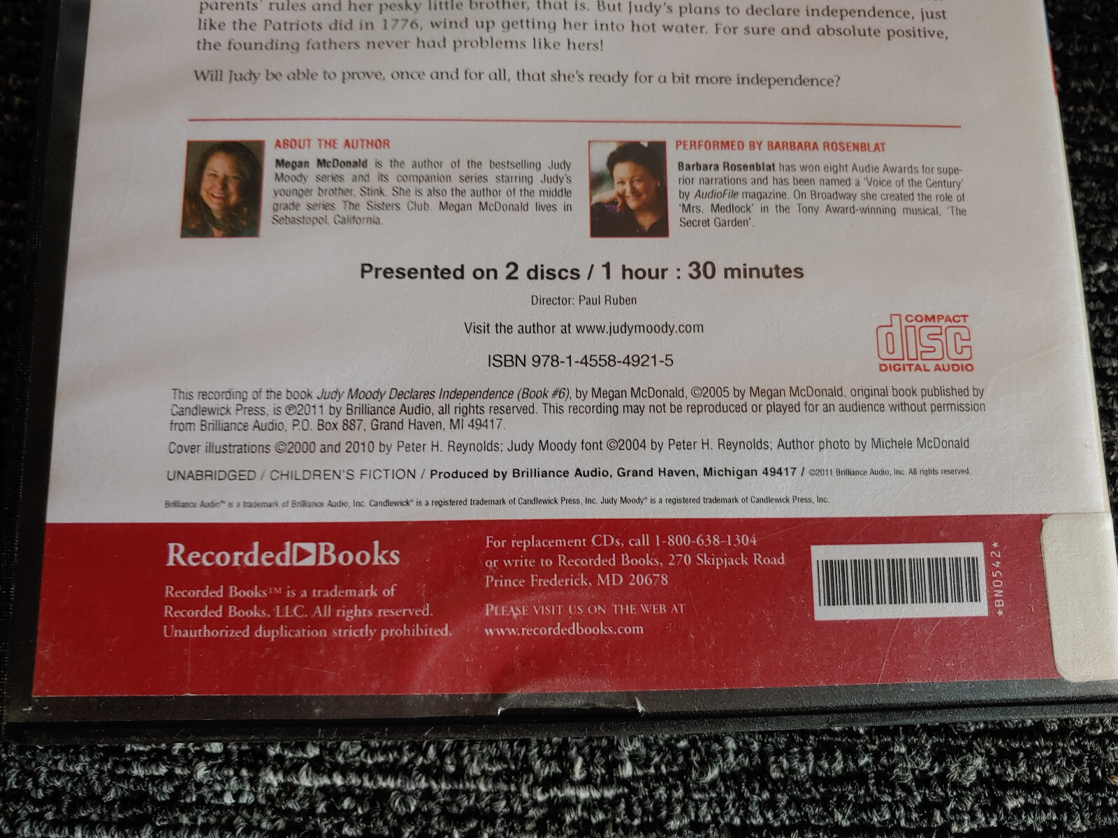 Judy Moody Declares Independence by Megan McDonald 2 CDs audio Barbara Rosenblat