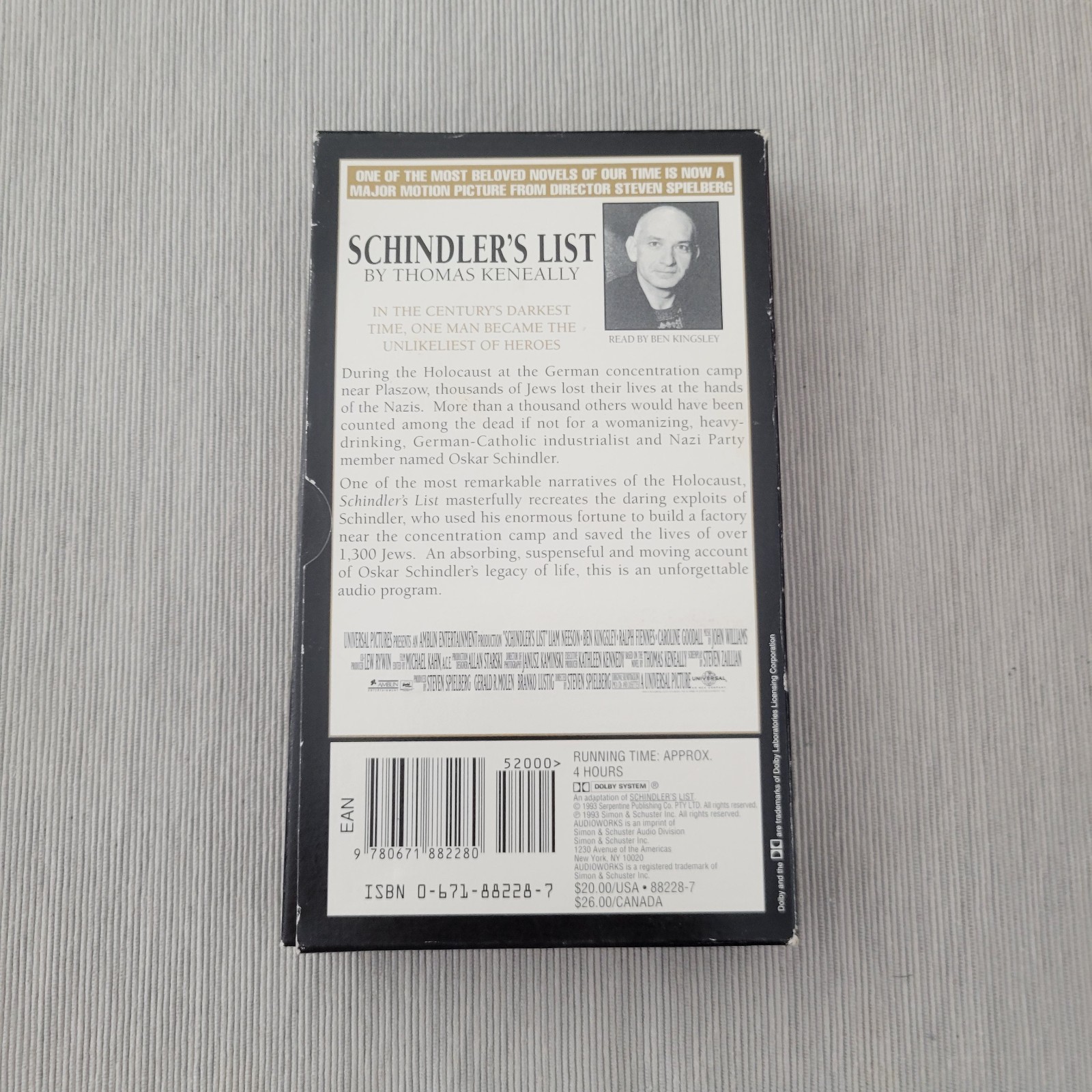 Simon & Schuster Audio Schindler’s List Thomas Keneally Ben Kingsley 4 Cassette