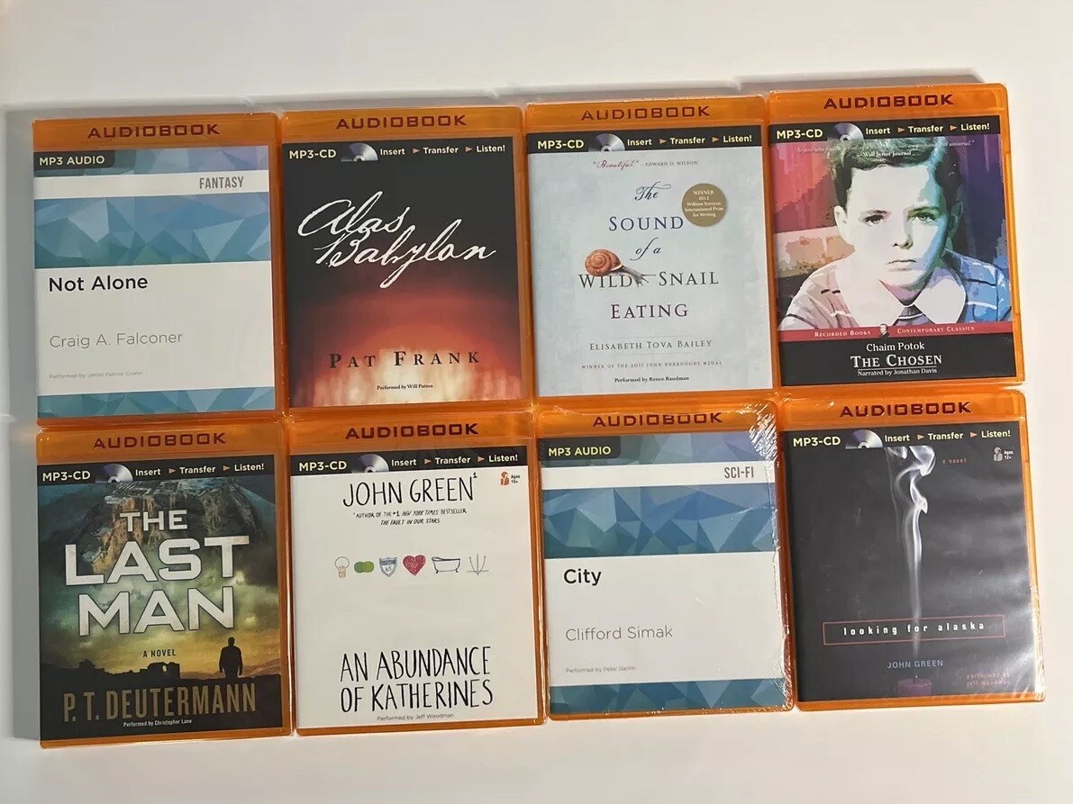 Lot of 8 Sealed MP3 CD Audiobooks Craig A. Falconer John Green Clifford Simak