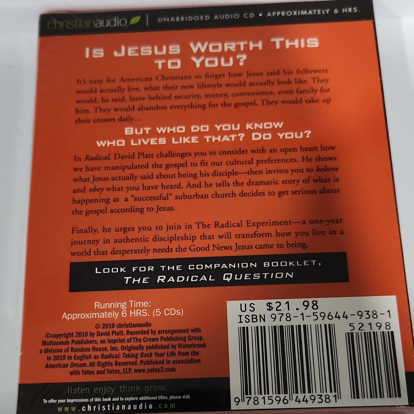 christianaudio Radical: Taking Back Your Faith Unabridged Audio CD 6hr Platt new
