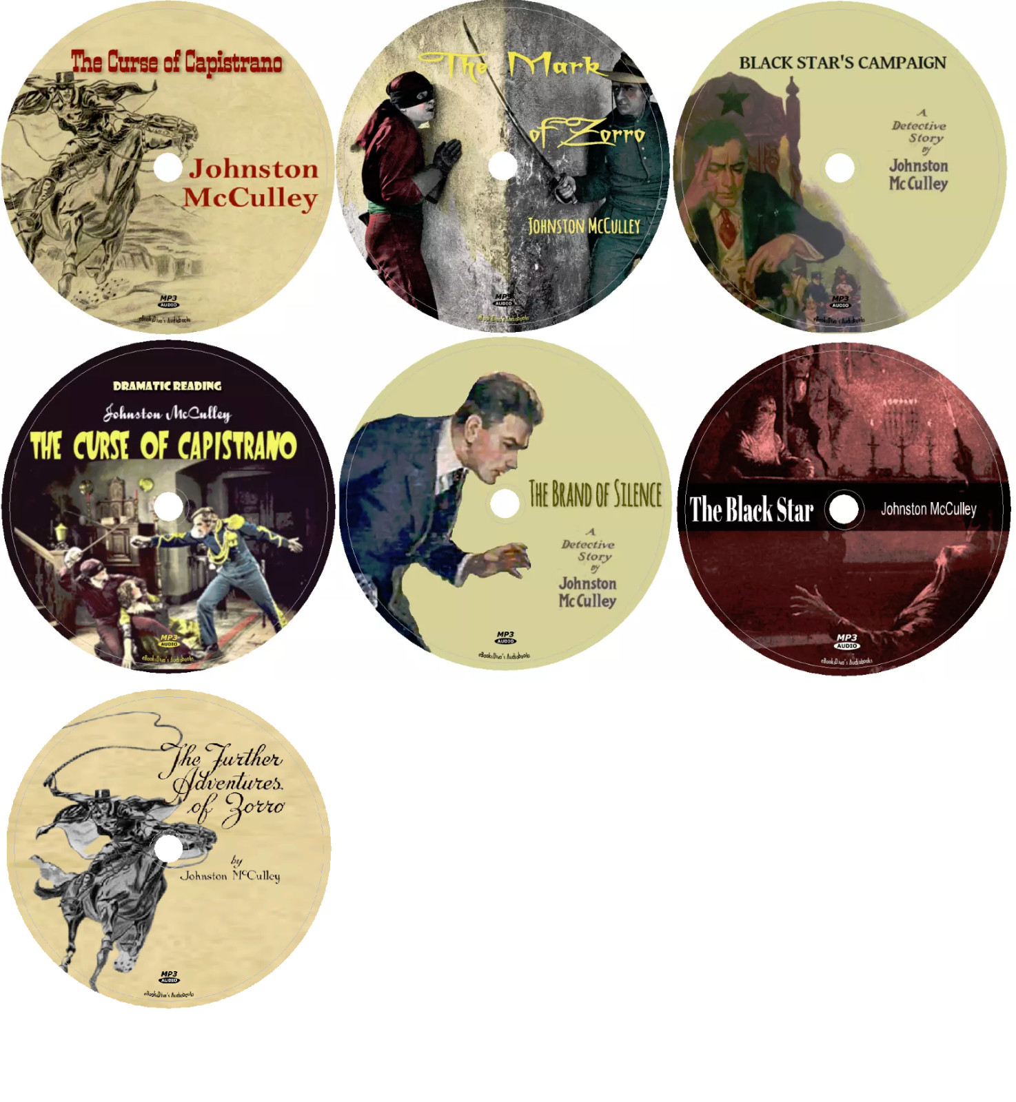 Johnston McCulley 7 Zorro Black Star Audiobooks in 7 MP3 Audio CDs