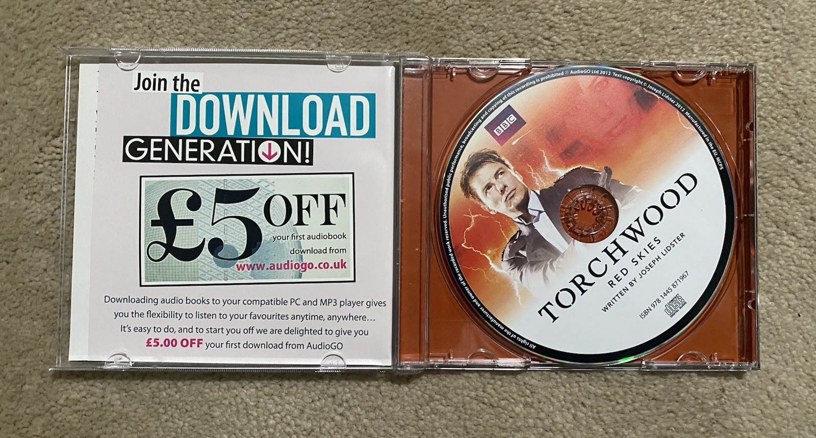 BBC AUDIOGO TORCHWOOD RED SKIES Captain Jack Harkness 1 CD’S 1hr 25 min.
