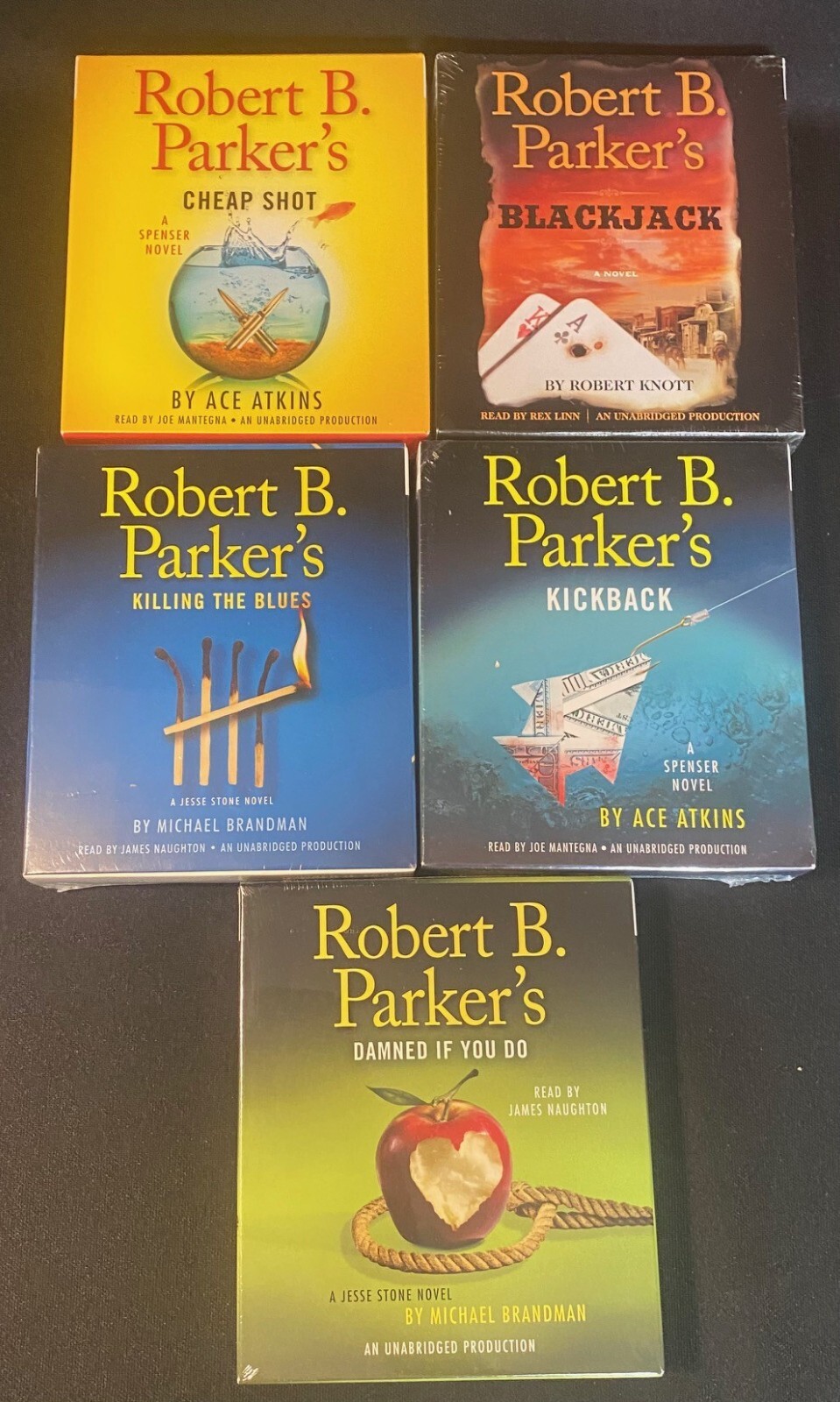 Robert B. Parker lot of 5 audio books on CD BLACKJACK, Cheap Shot,KICKBACK-NEW