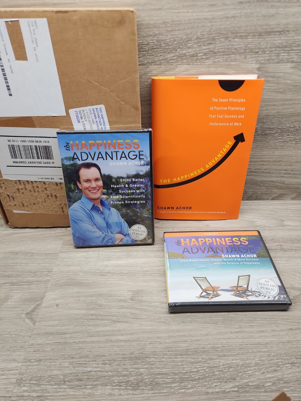 THE HAPPINESS ADVANTAGE by Shawn Achor Dvd+HBK+5CD SET BUNDLE AS SHOWN