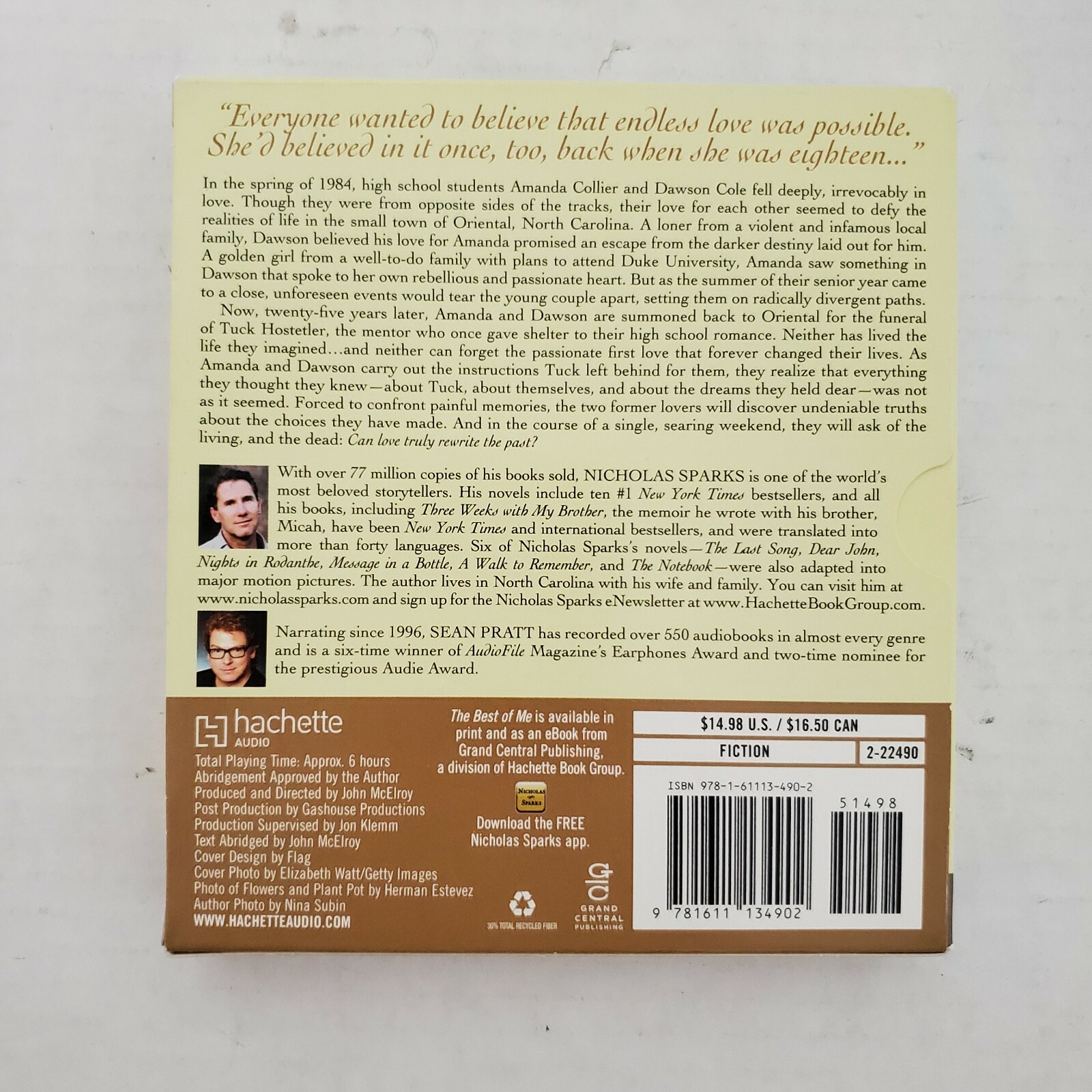 Nicholas Sparks The Best of Me Audiobook 5 CD Set Read by Sean Pratt Hachette