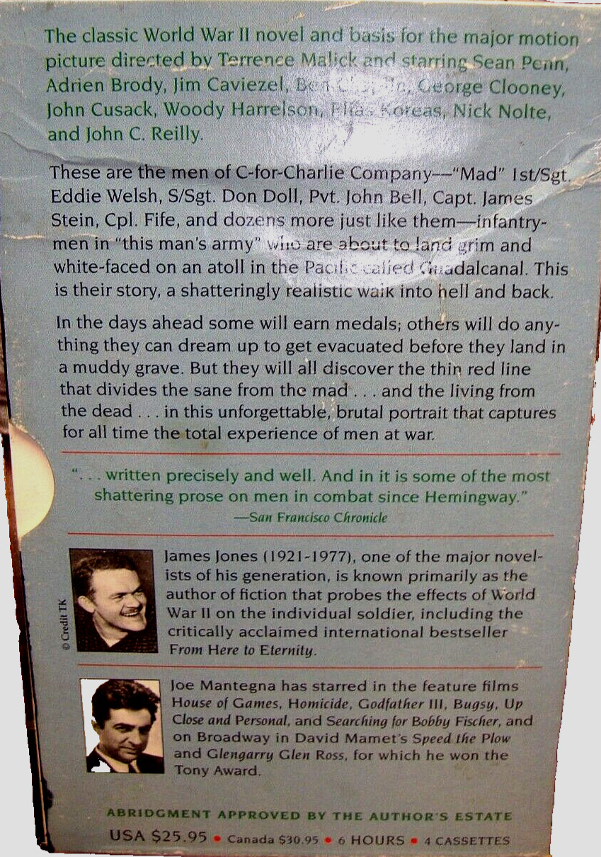 AUDIOBOOK 4 Cassette «Thin Red Line» by James Jones~Abridged 6 hrs (WWII) F19