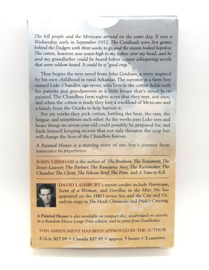 John Grisham: A Painted House- Read By David Lansbury- 2001 Audio Cassette- 5 Hr