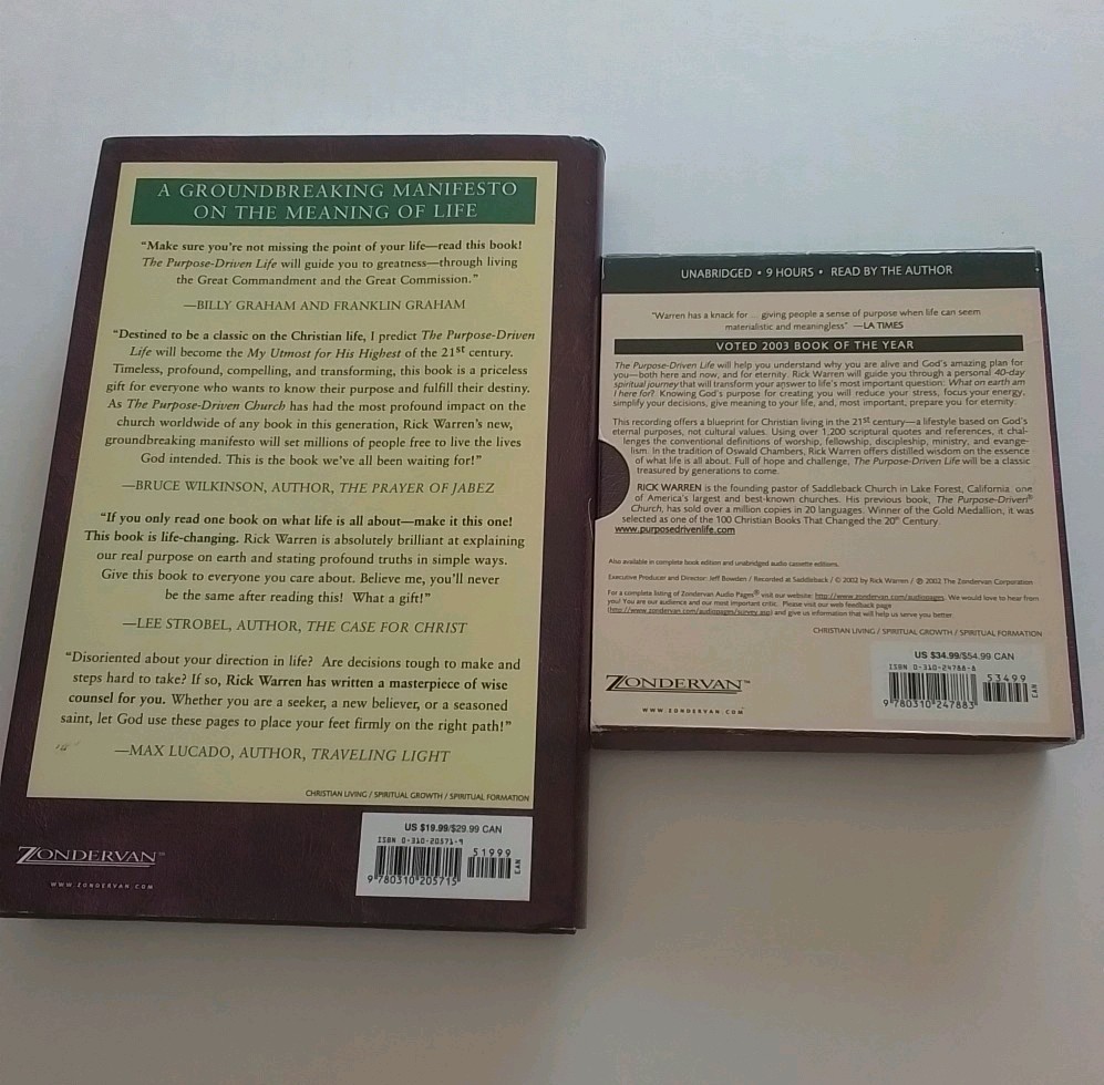 The Purpose Driven Life by Rick Warren hardcover and audiobook CD free shipping